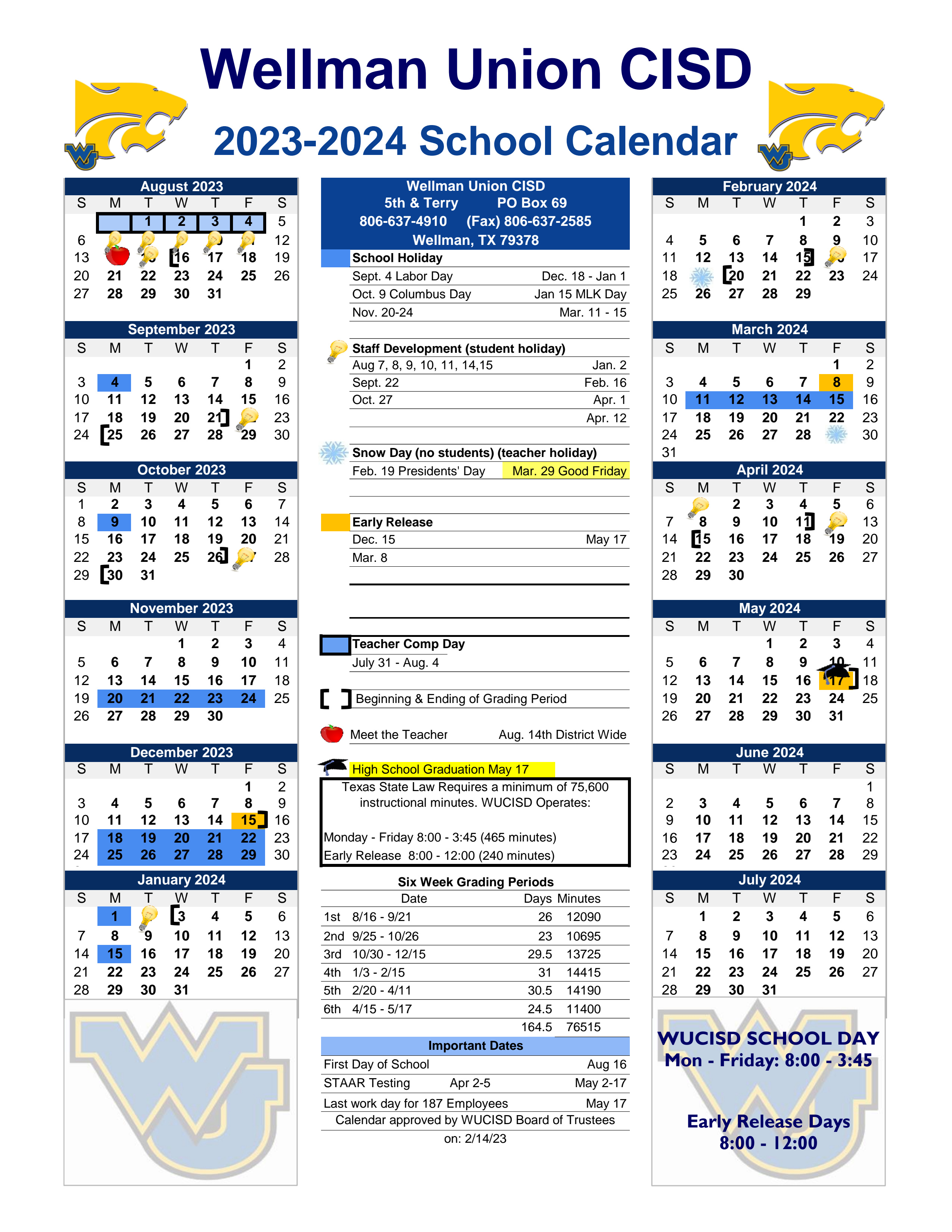 2023 2024 WU District Calendar 